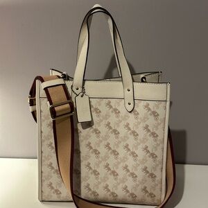 Elegant Coach Cream and Brown Tote Bag